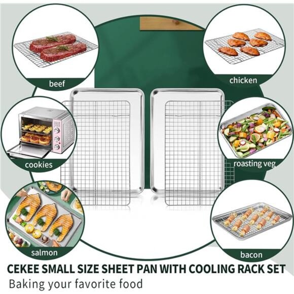 Small Baking Sheet with Rack Set [2 Small Cookie Sheets + 2 Small Baking Pan - Picture 5 of 8